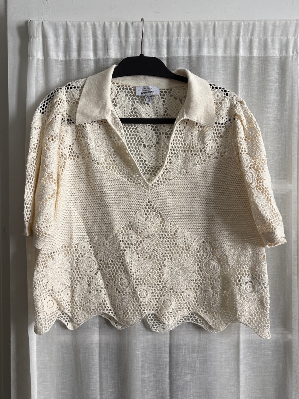 & Other Stories Cream Crochet Knit Polo Top